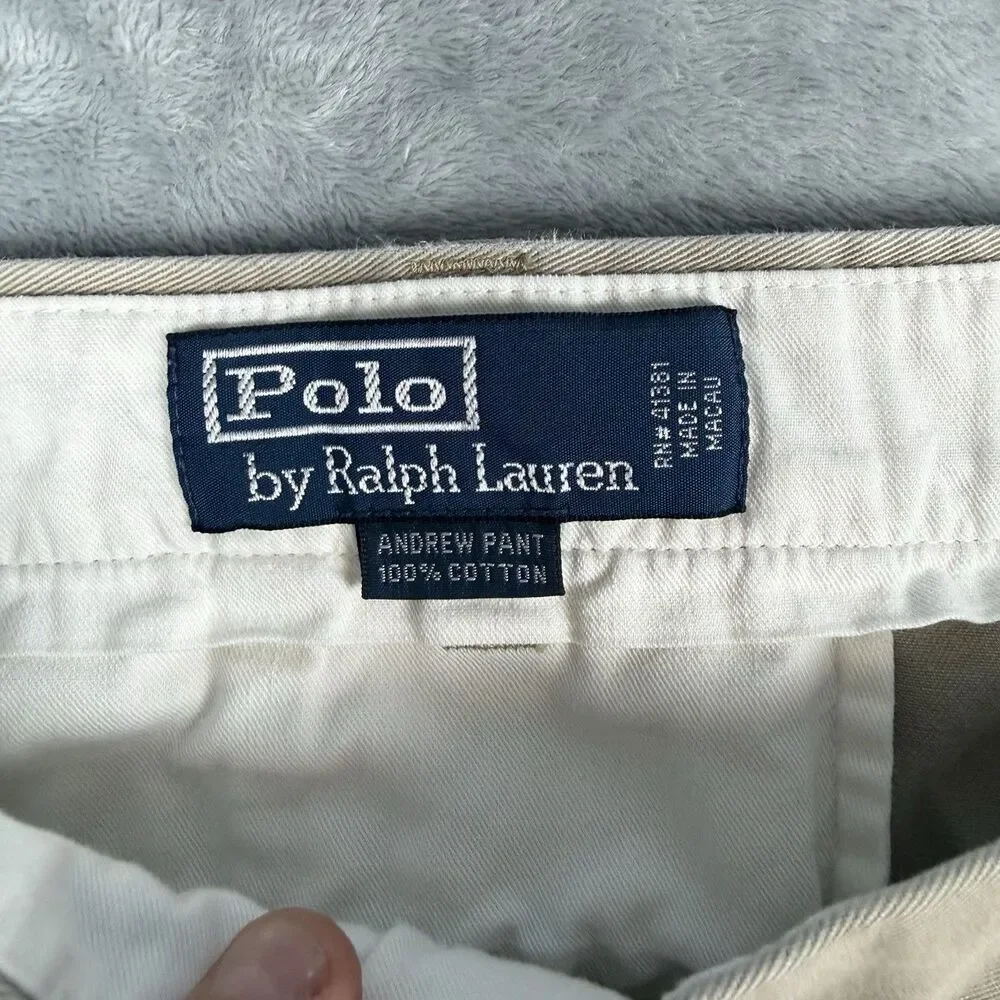 Vintage Polo Ralph Lauren Andrew Pant Mens 35x32 Double Pleated Chino Preppy